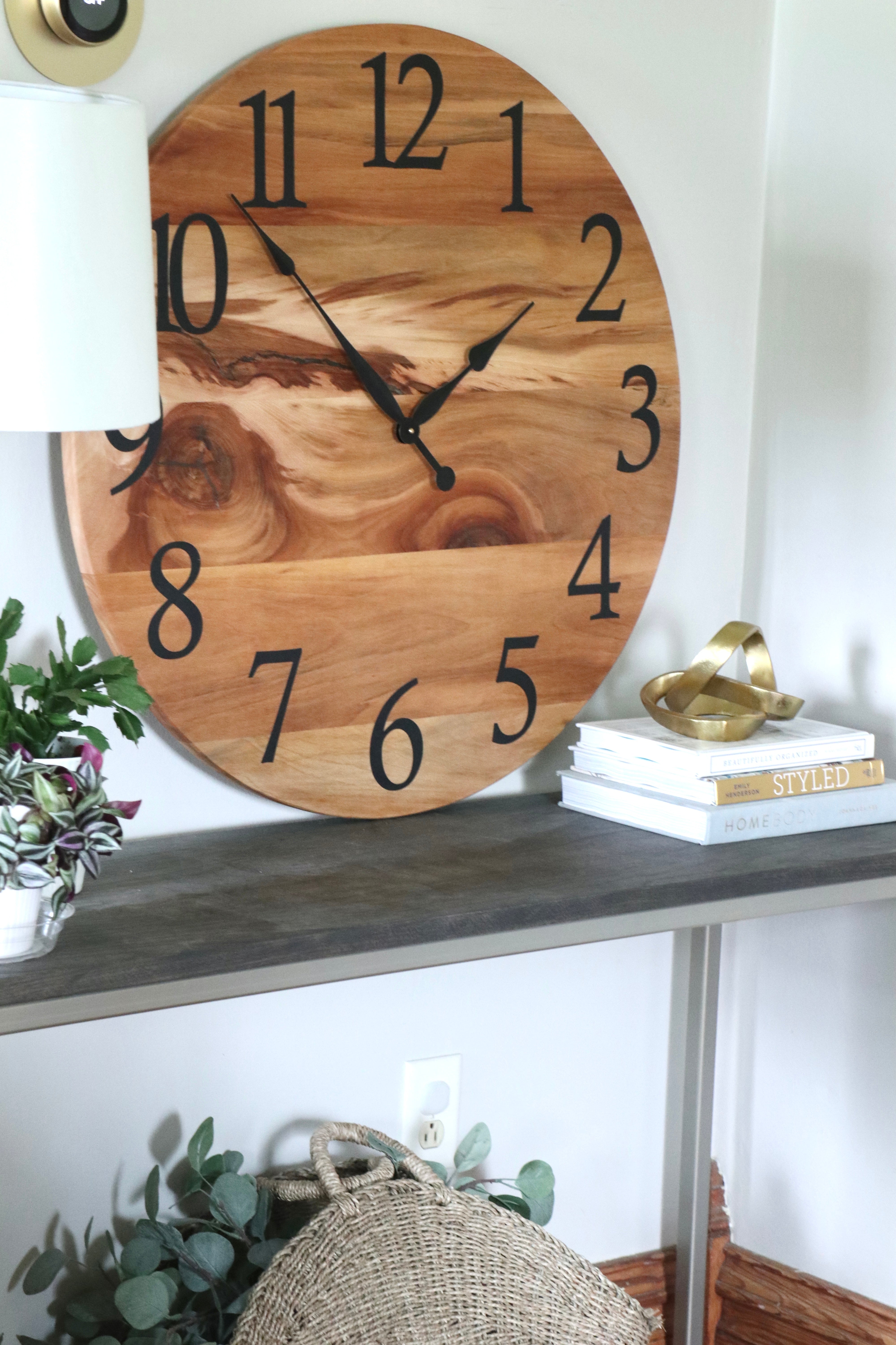 Large Solid Sycamore Hardwood Farmhouse Wall Clock with Black Roman Numerals