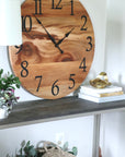 Large Solid Sycamore Hardwood Farmhouse Wall Clock with Black Roman Numerals