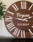 Personalized Solid Walnut Wood Wall Clock with White Numbers
