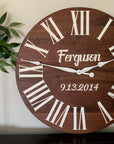 Personalized Solid Walnut Wood Wall Clock with White Numbers