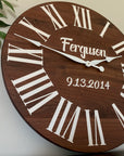 Personalized Solid Walnut Wood Wall Clock with White Numbers