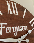 Personalized Solid Walnut Wood Wall Clock with White Numbers