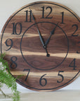 Live Edge 26" Black Walnut Wall Clock with Black Numbers (in stock)