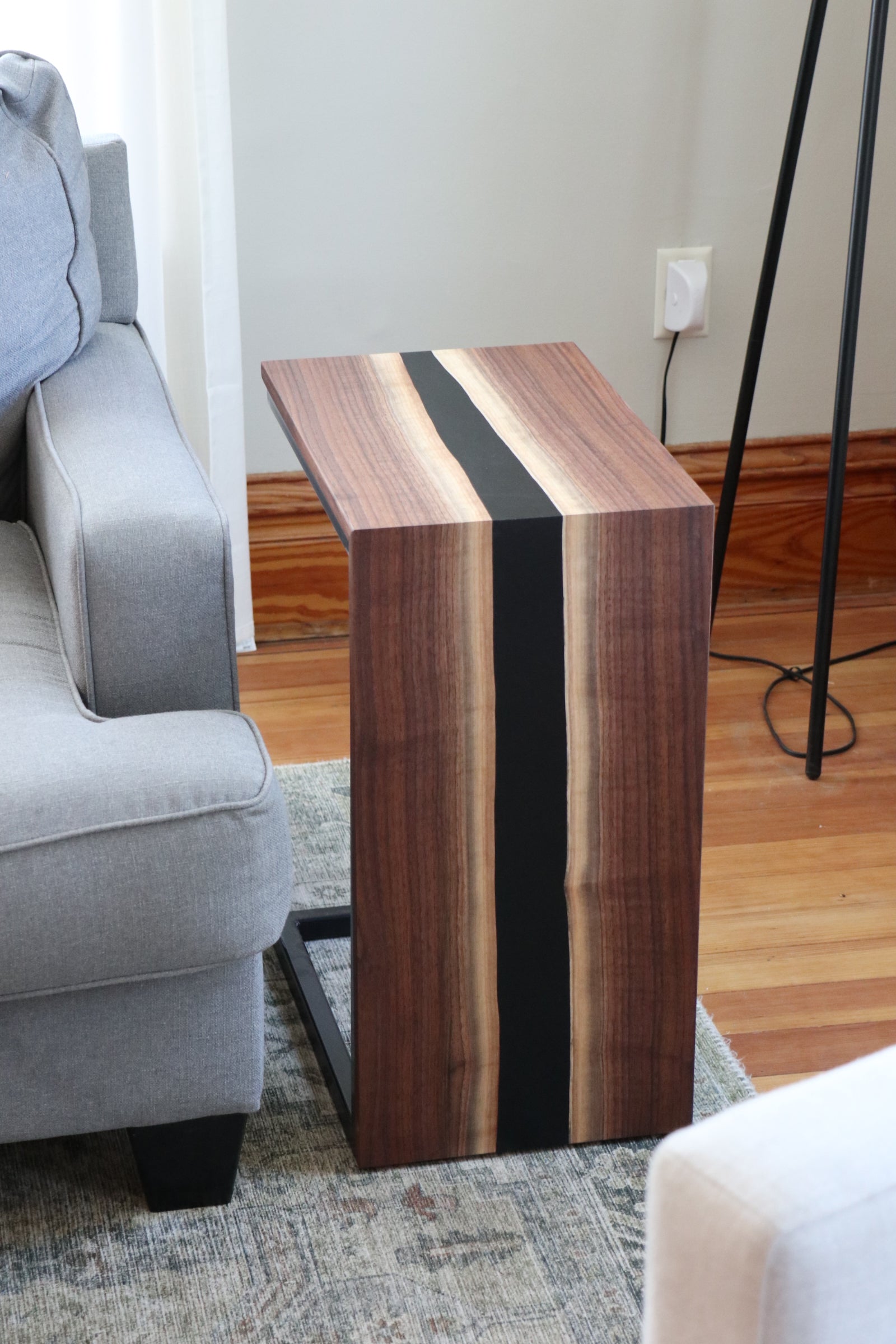 Walnut Waterfall C-table with Black epoxy river