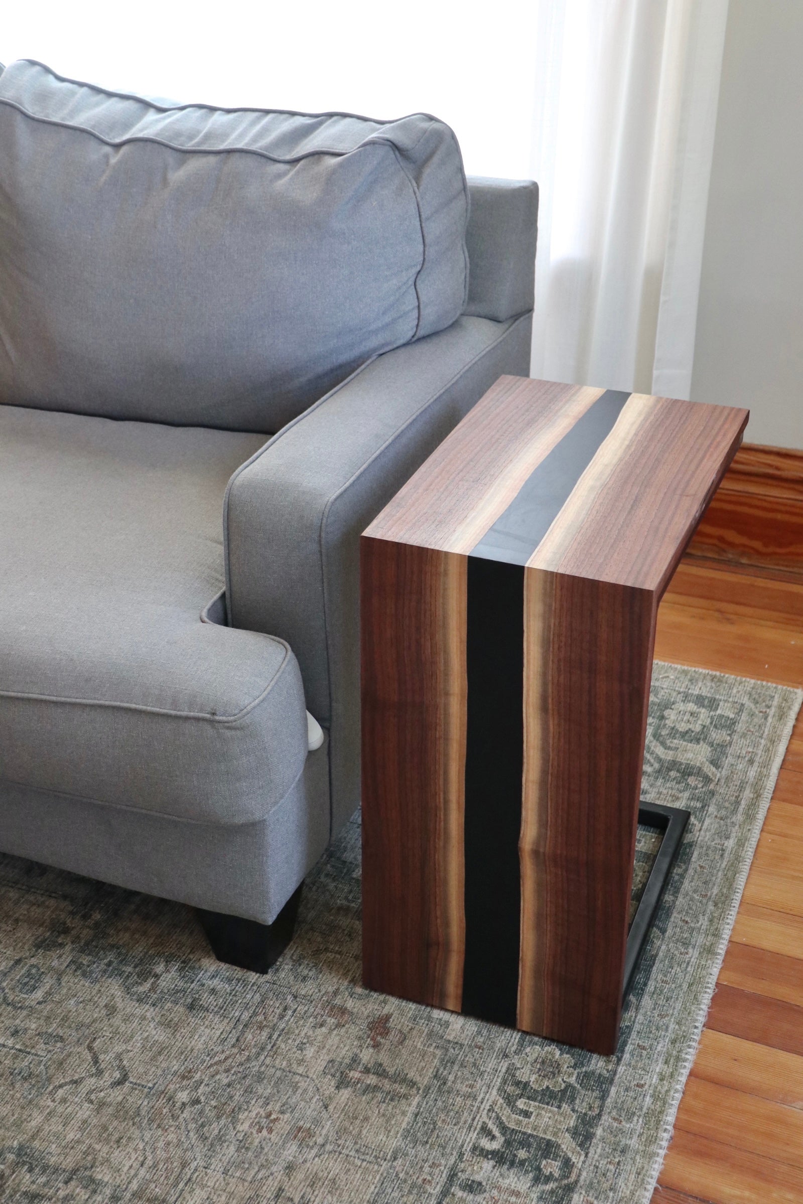 Walnut Waterfall C-table with Black epoxy river