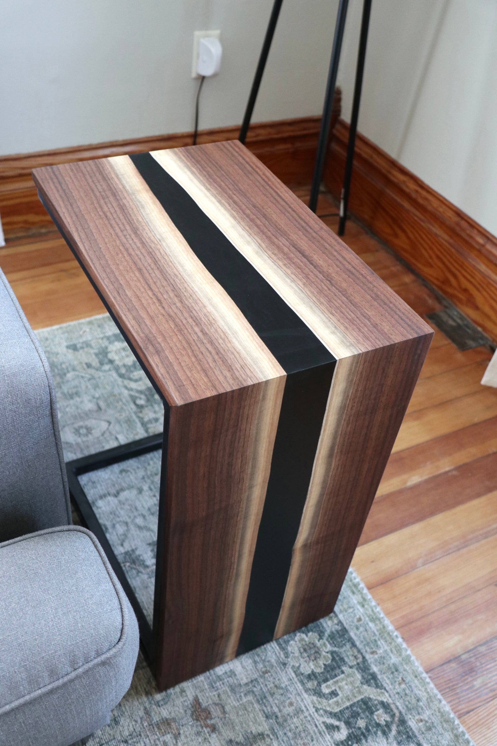 Walnut Waterfall C-table with Black epoxy river