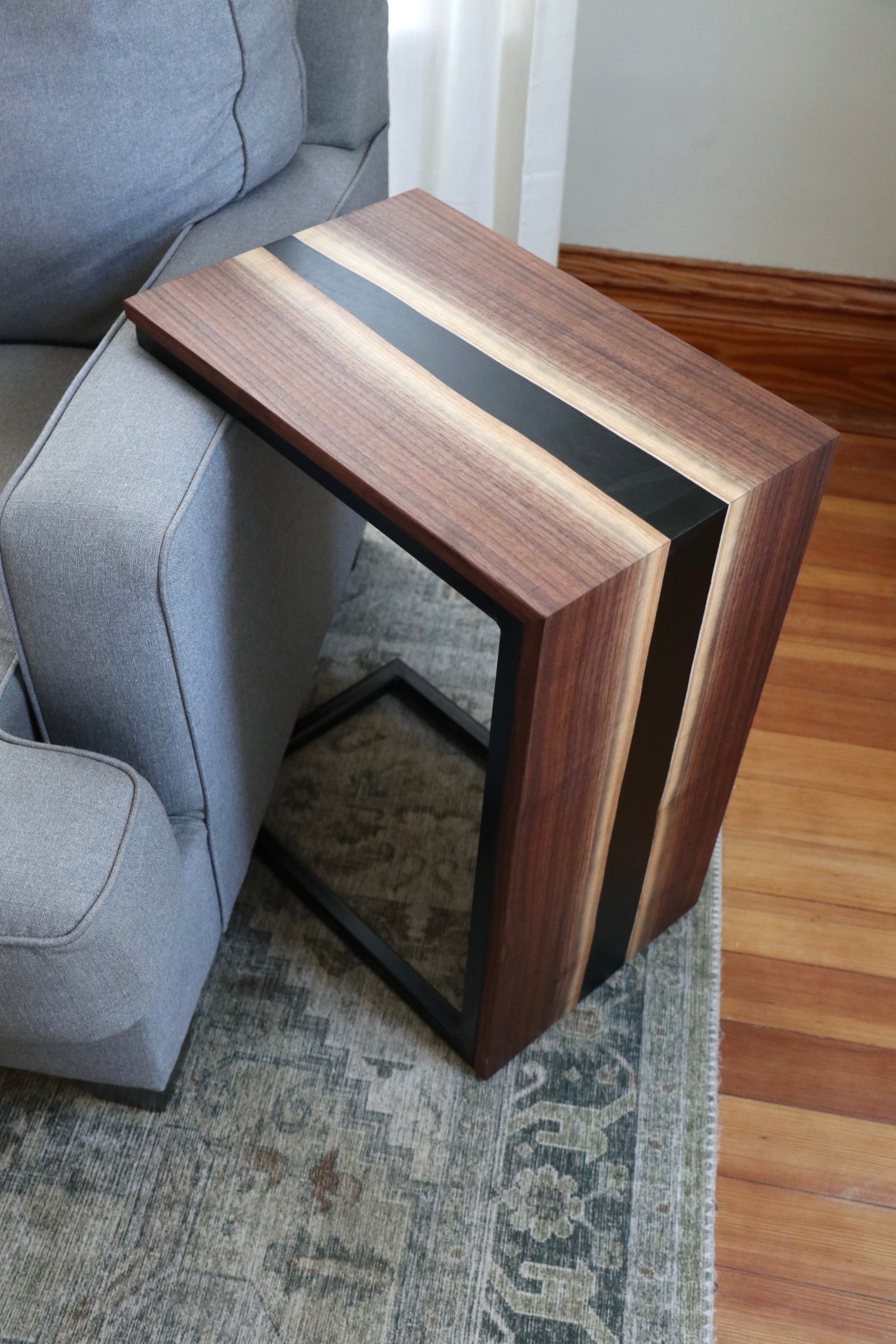 Walnut Waterfall C-table with Black epoxy river