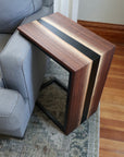 Walnut Waterfall C-table with Black epoxy river