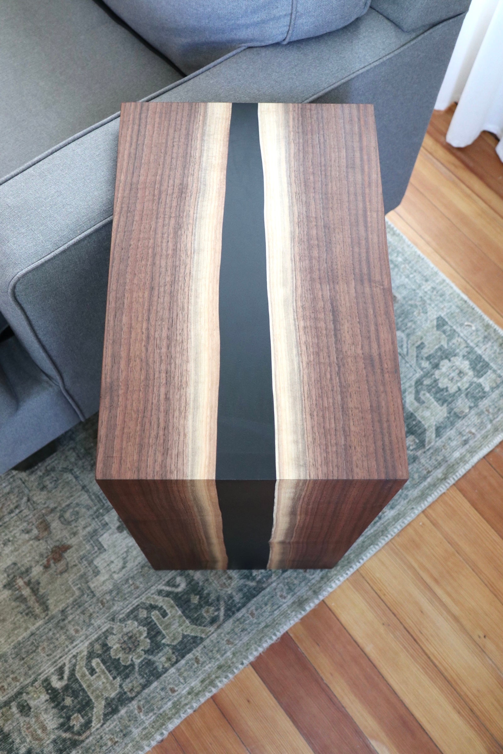 Walnut Waterfall C-table with Black epoxy river