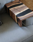 Live Edge Walnut Epoxy Black River Armrest Table