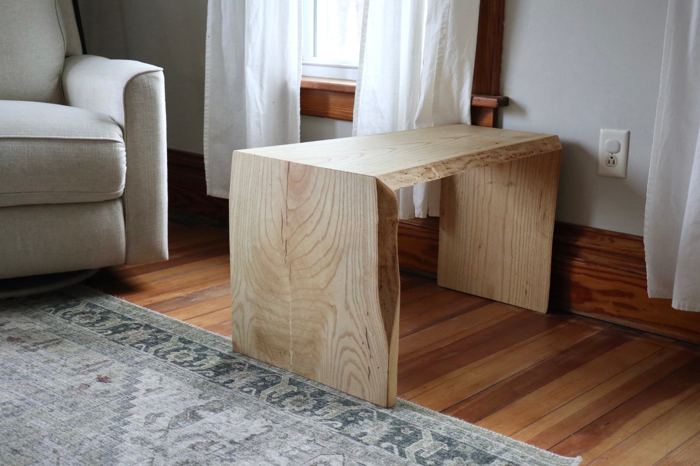 Ash Waterfall Ottoman Table, Hardwood coffee table