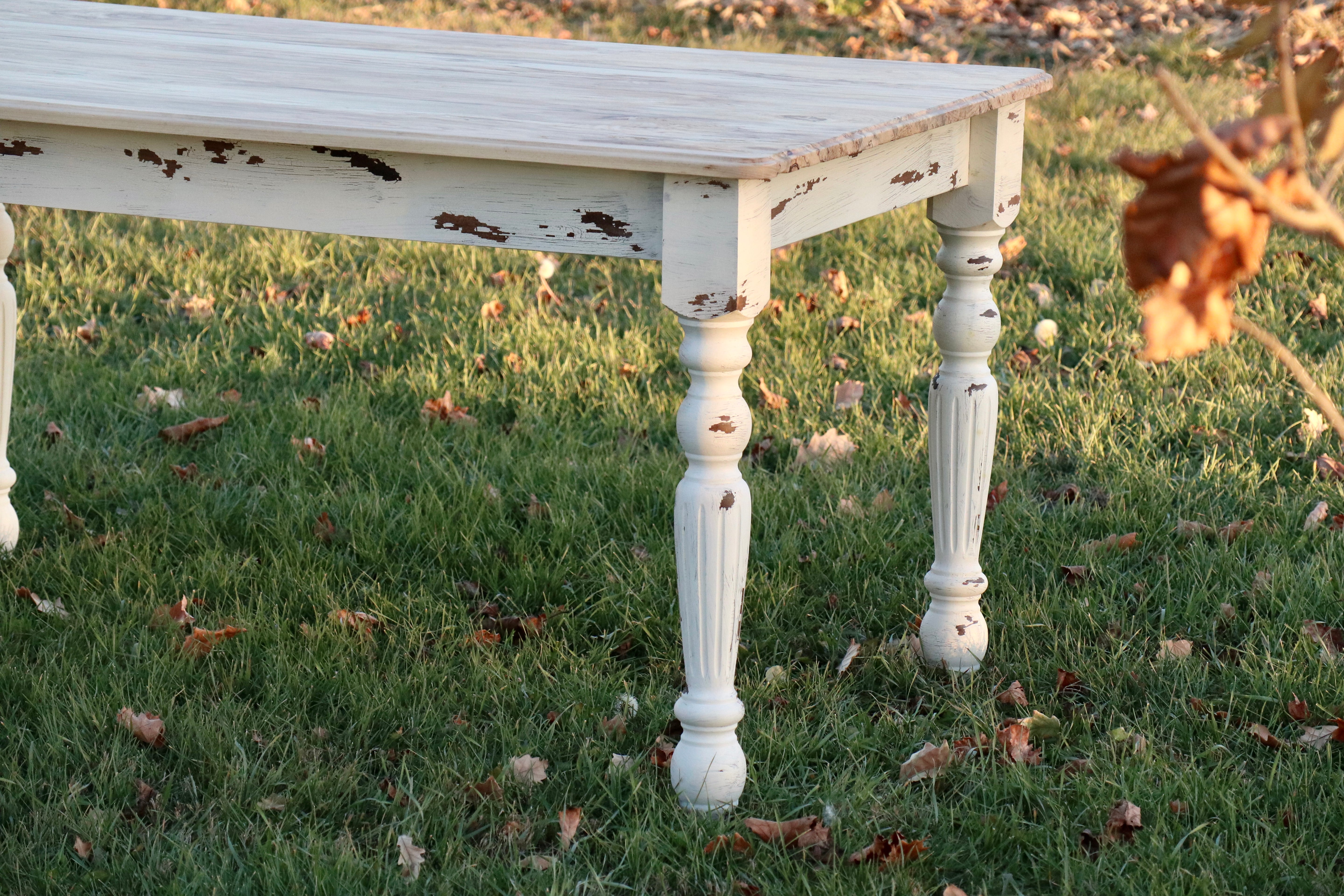 IN STOCK Spalted Maple Farmhouse Dining Table with White-Distressed Paint