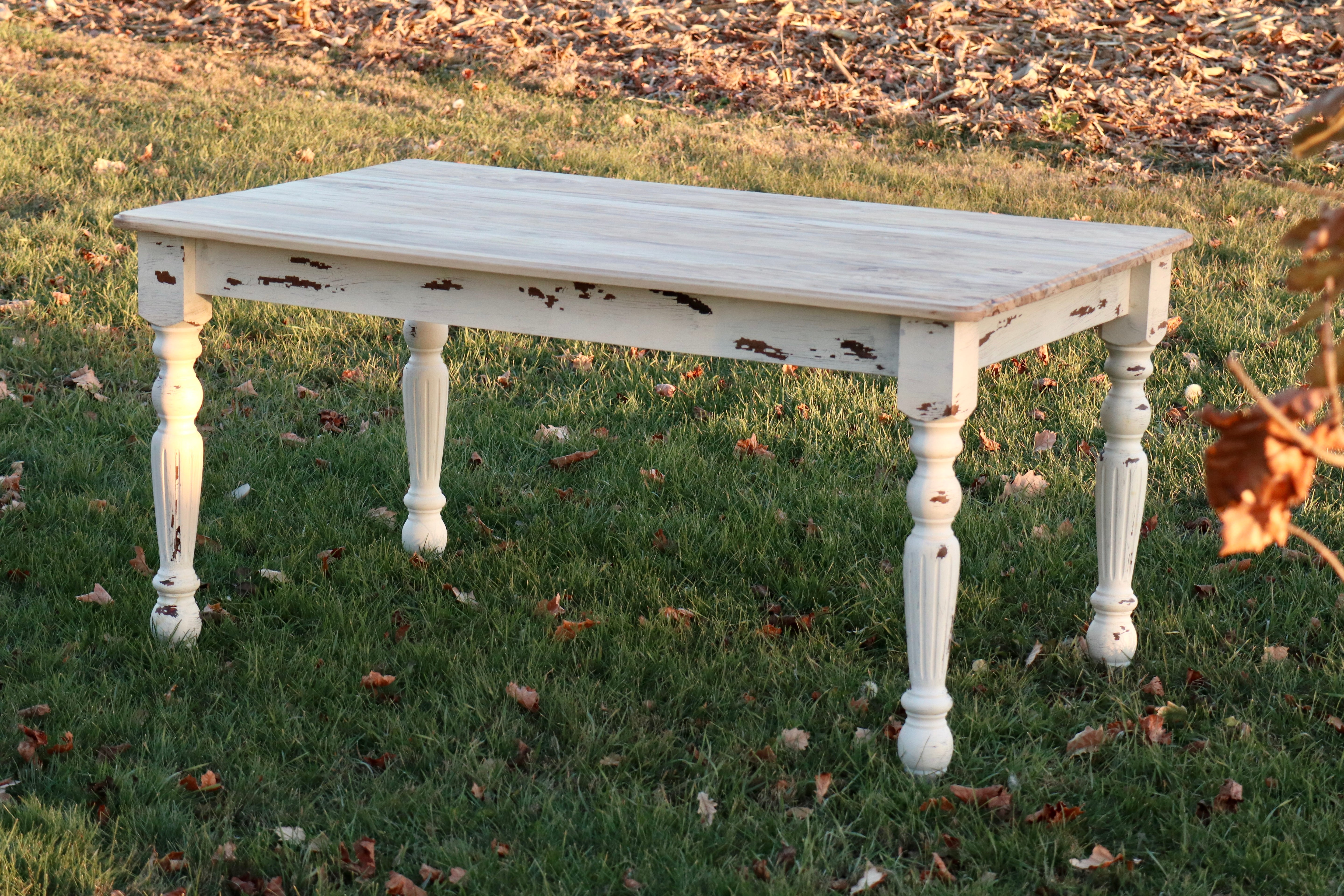 IN STOCK Spalted Maple Farmhouse Dining Table with White-Distressed Paint