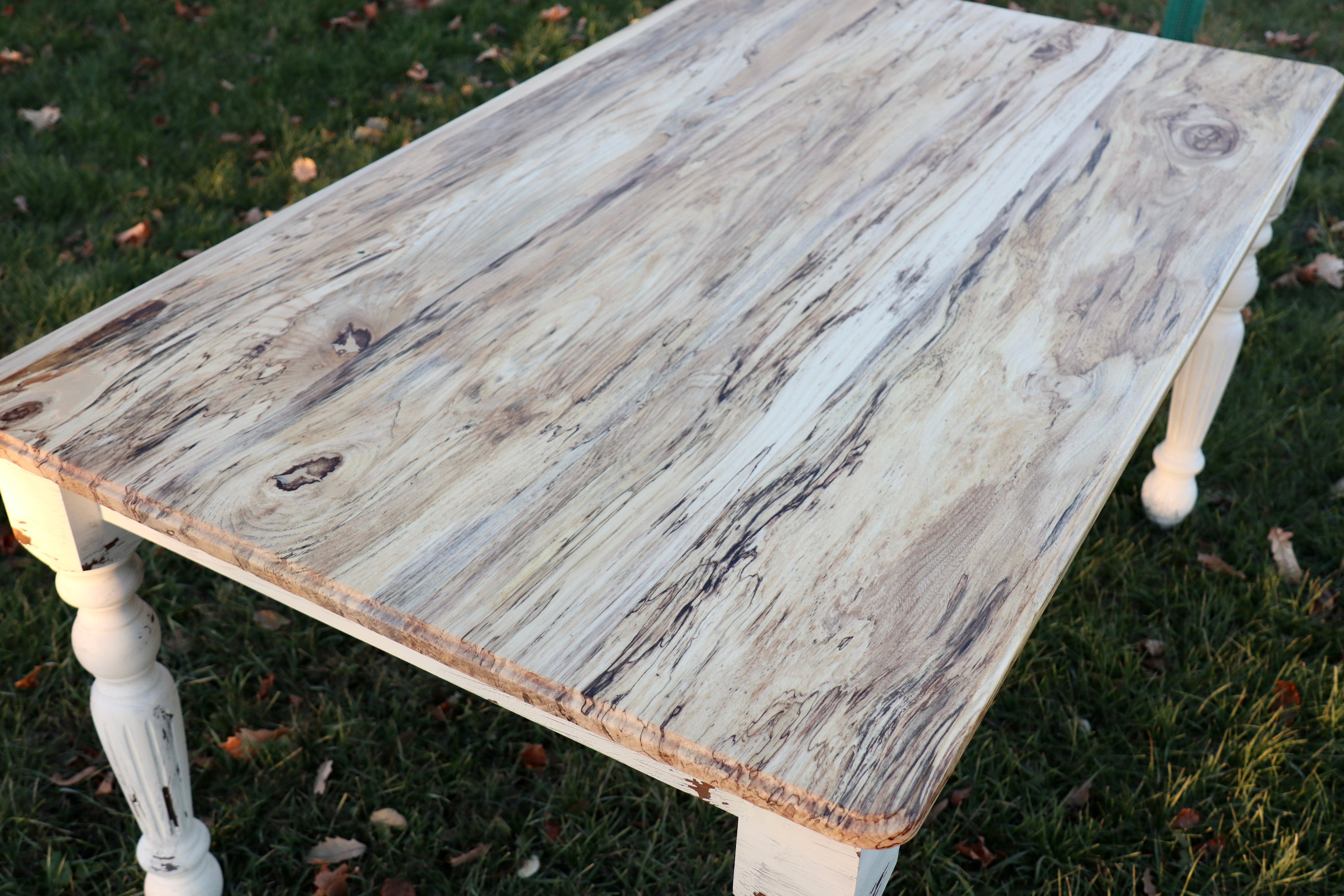 IN STOCK Spalted Maple Farmhouse Dining Table with White-Distressed Paint