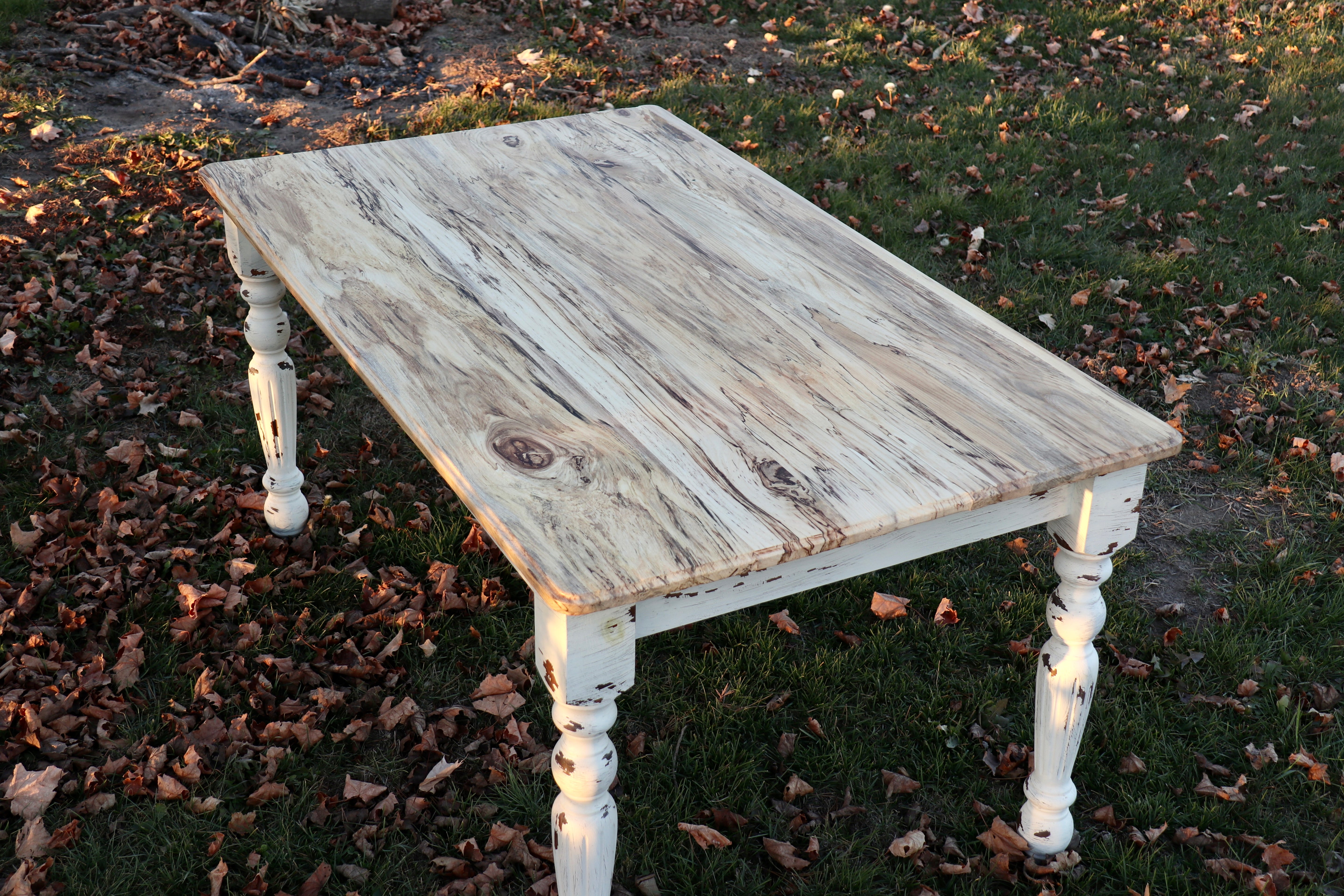 IN STOCK Spalted Maple Farmhouse Dining Table with White-Distressed Paint
