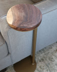 9" Gold Round Industrial Side Table, Live-Edge Walnut end table (in stock)