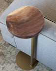 9" Gold Round Industrial Side Table, Live-Edge Walnut end table (in stock)