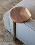 9" Gold Round Industrial Side Table, Live-Edge Walnut end table (in stock)