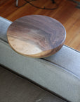 9" Gold Round Industrial Side Table, Live-Edge Walnut end table (in stock)