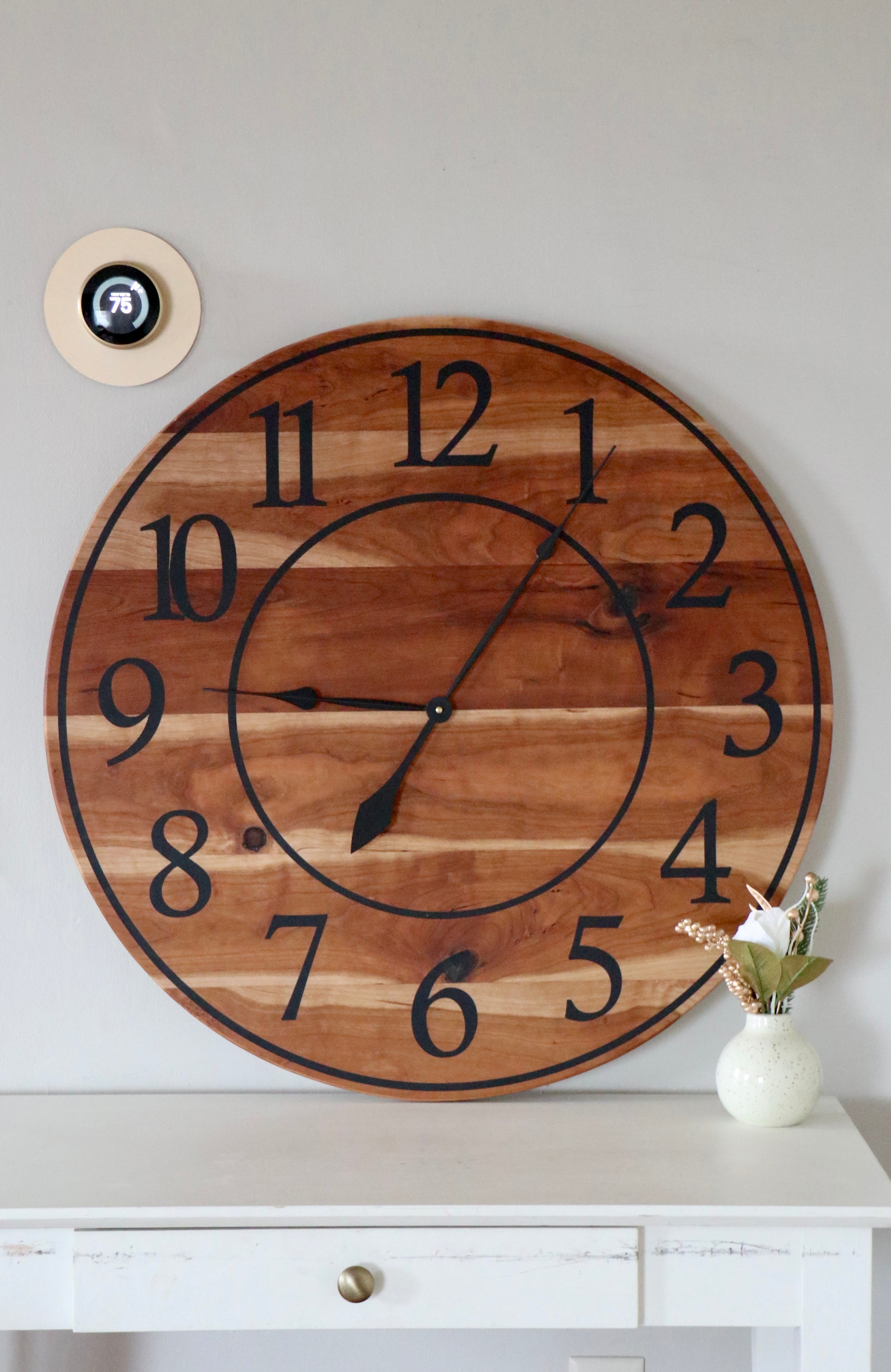 Large Sappy 30" Solid Cherry Hardwood Wall Clock with Black Numbers