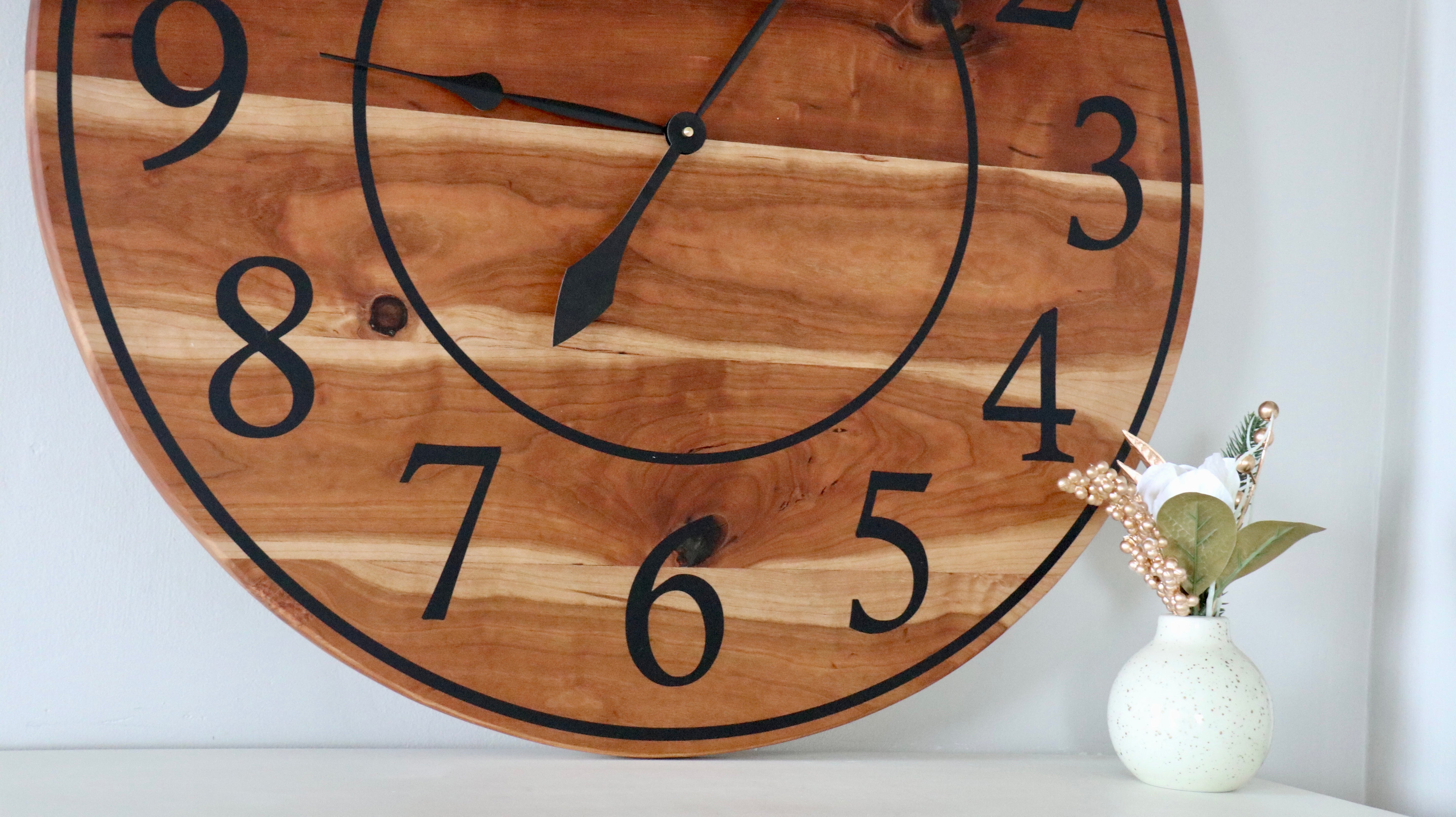 Large Sappy 30&quot; Solid Cherry Hardwood Wall Clock with Black Numbers (in stock)