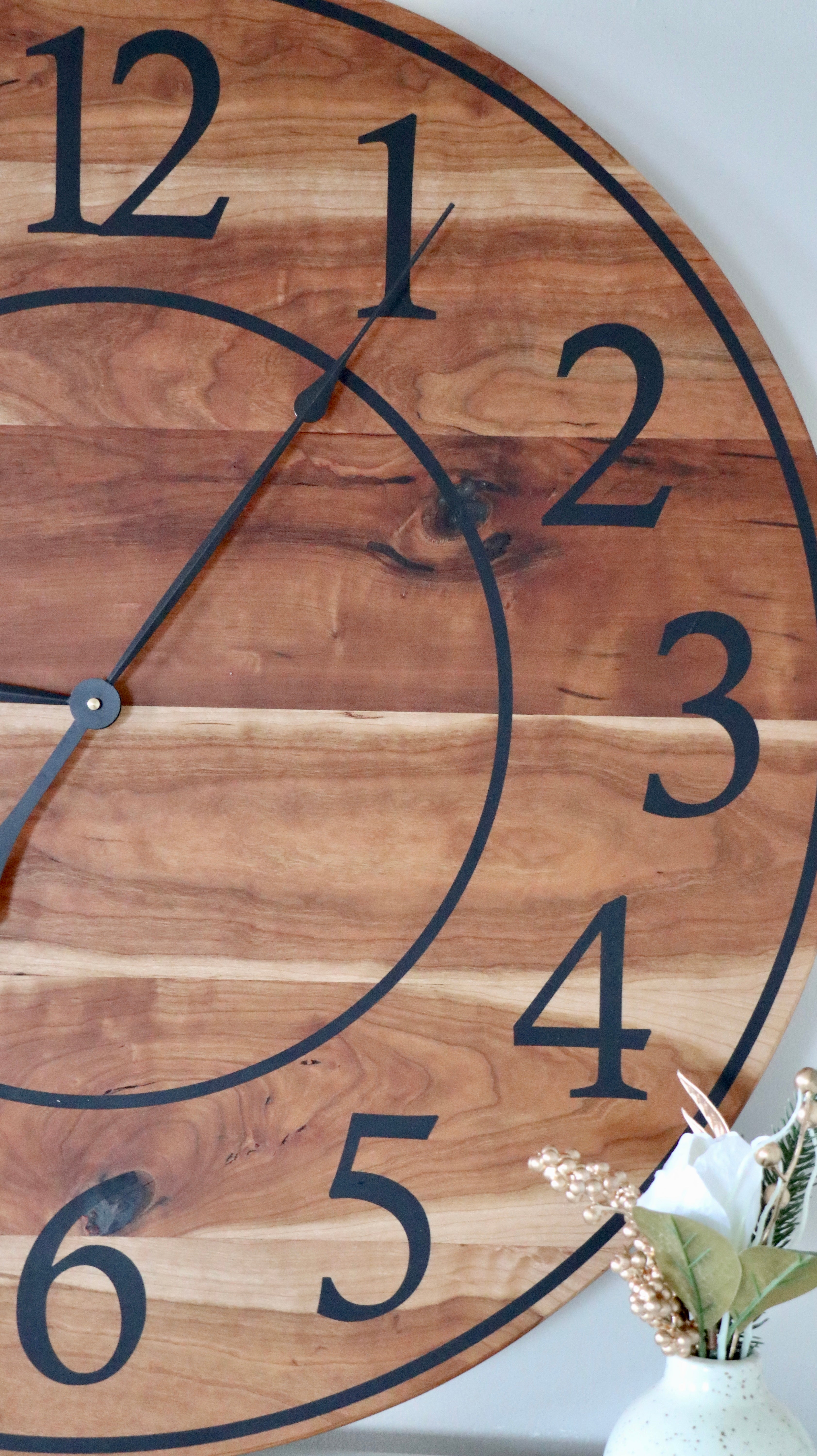 Large Sappy 30" Solid Cherry Hardwood Wall Clock with Black Numbers