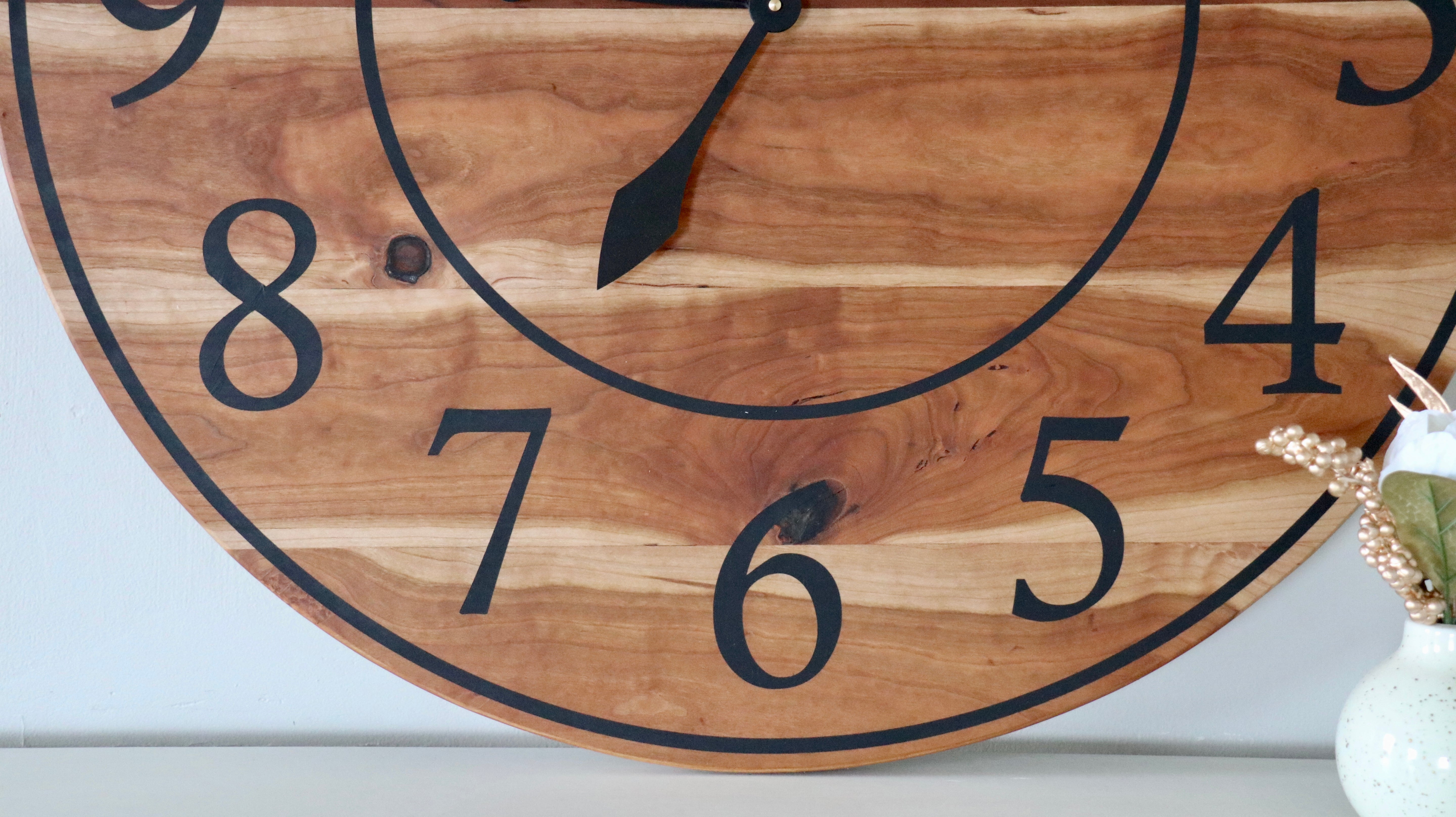 Large Sappy 30" Solid Cherry Hardwood Wall Clock with Black Numbers