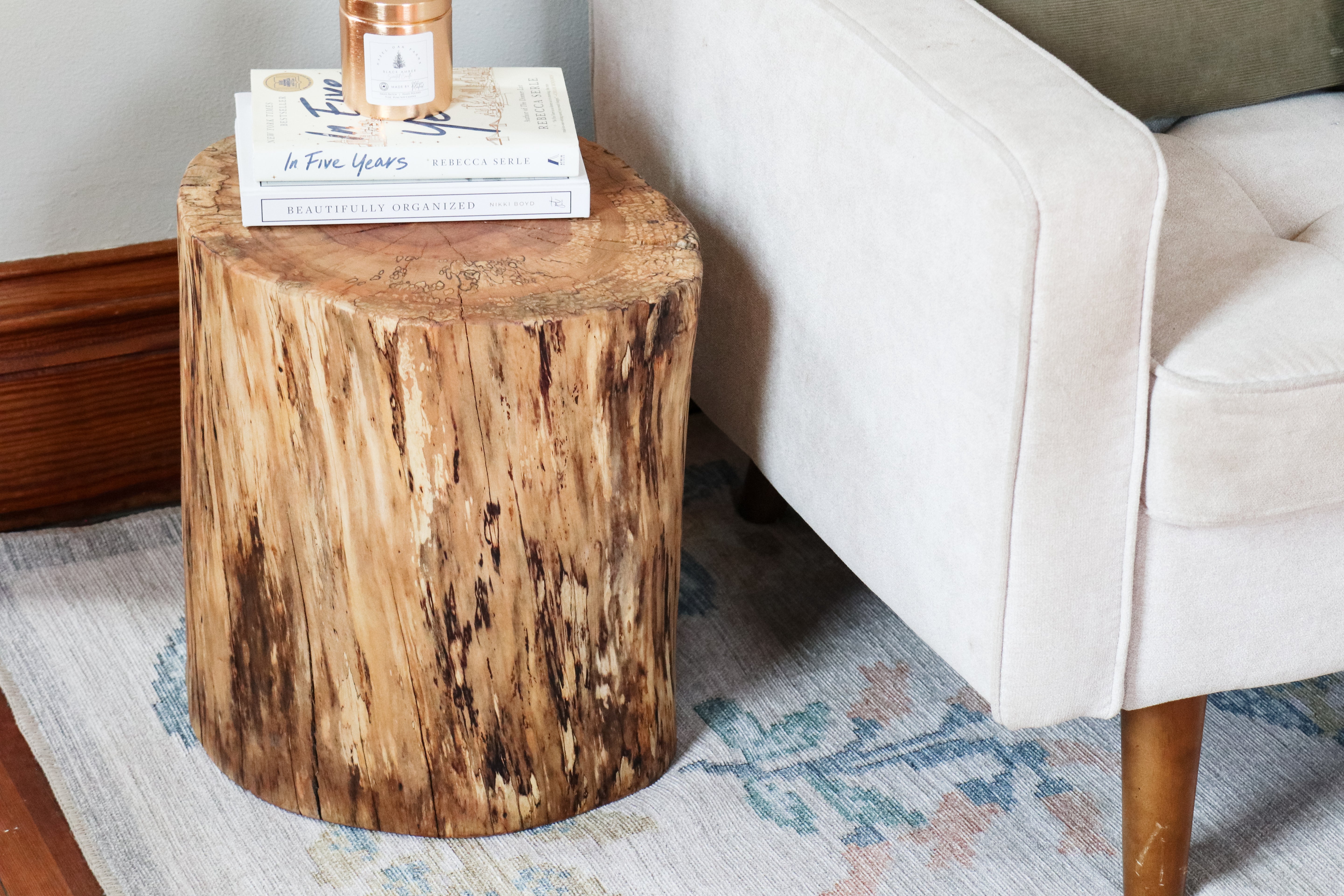Spalted Maple Natural Tree Trunk Stump Side Table - Authentic, Real, Genuine Wood