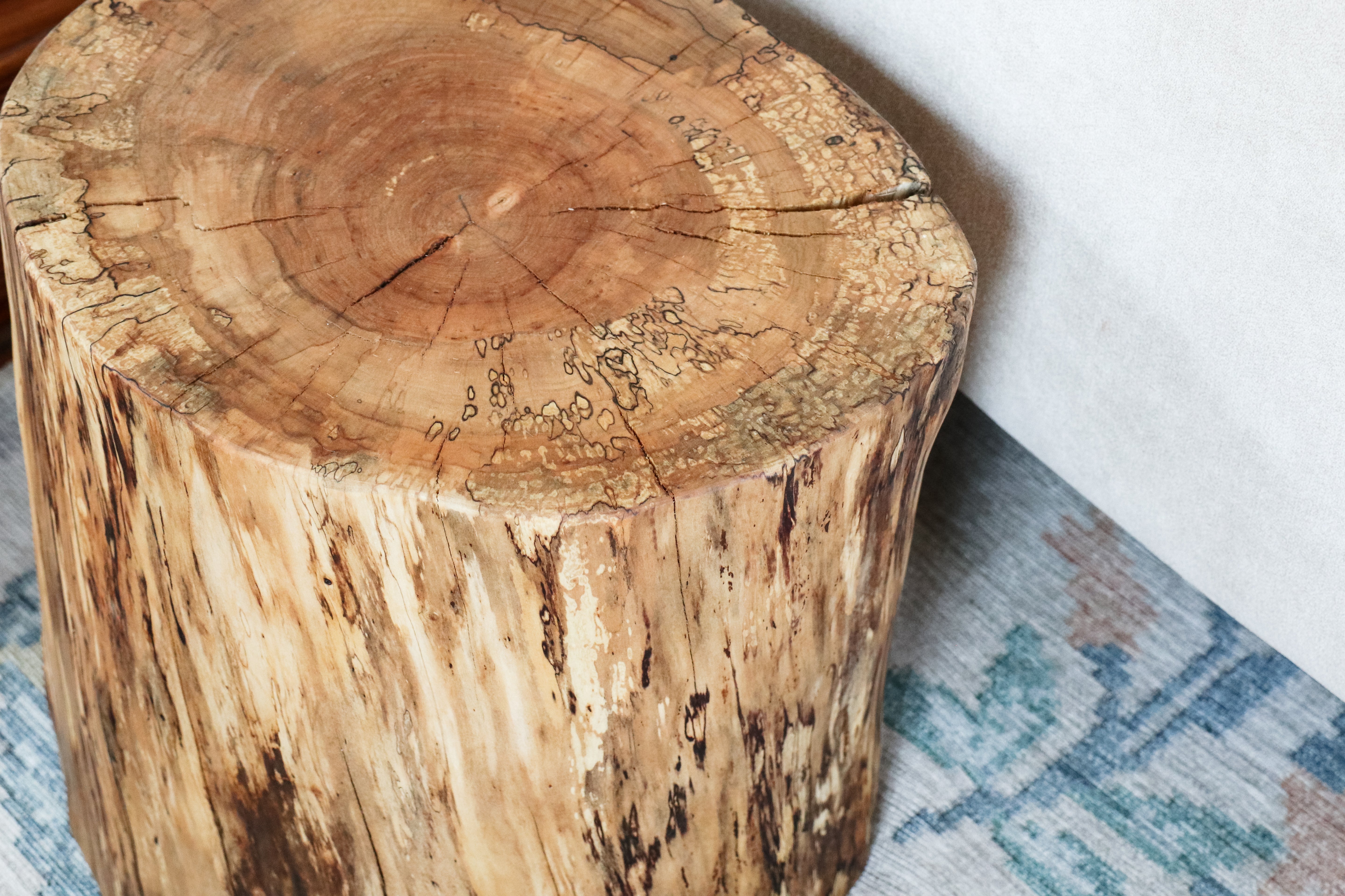 Spalted Maple Natural Tree Trunk Stump Side Table - Authentic, Real, Genuine Wood