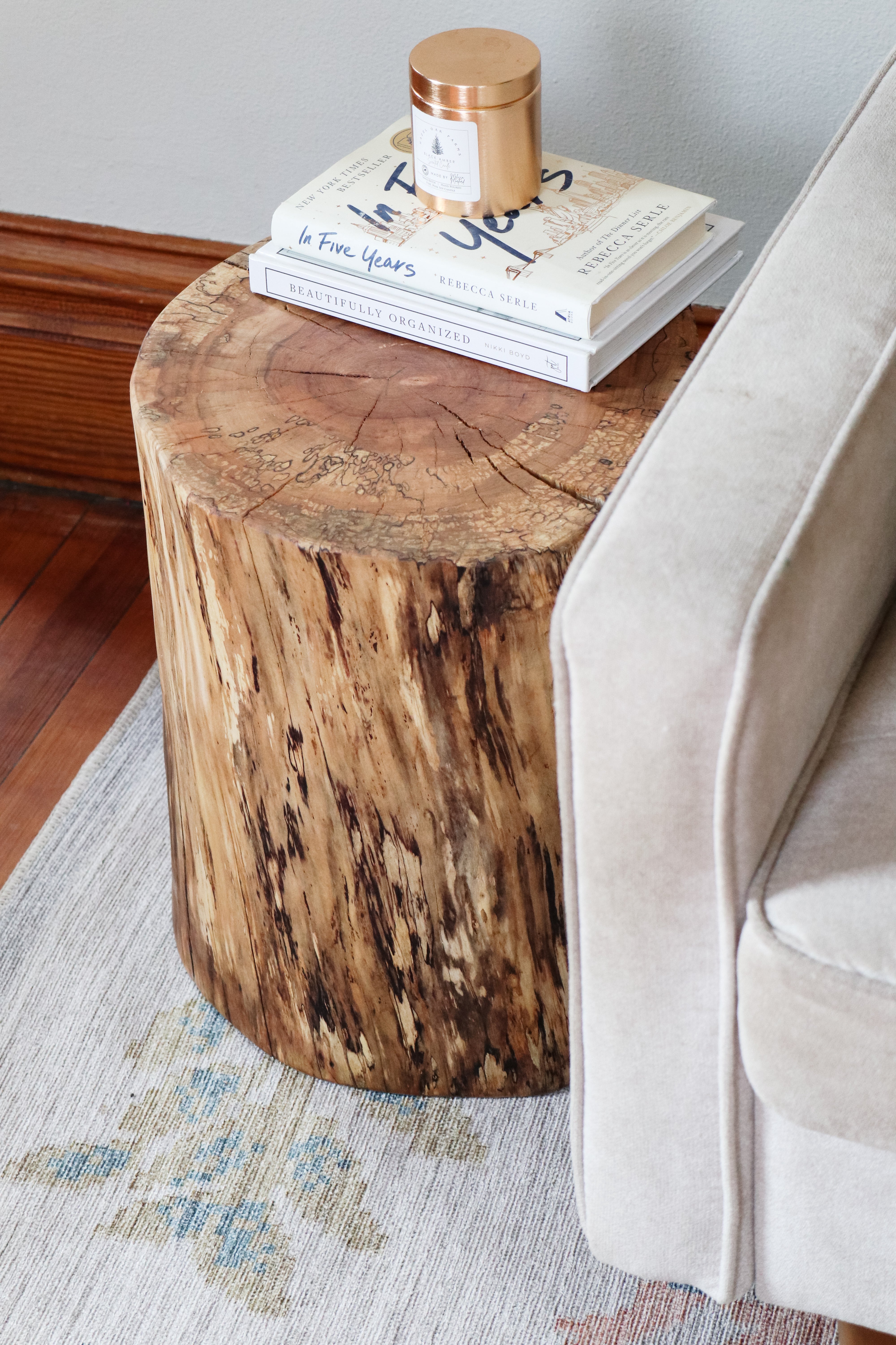 Spalted Maple Natural Tree Trunk Stump Side Table - Authentic, Real, Genuine Wood