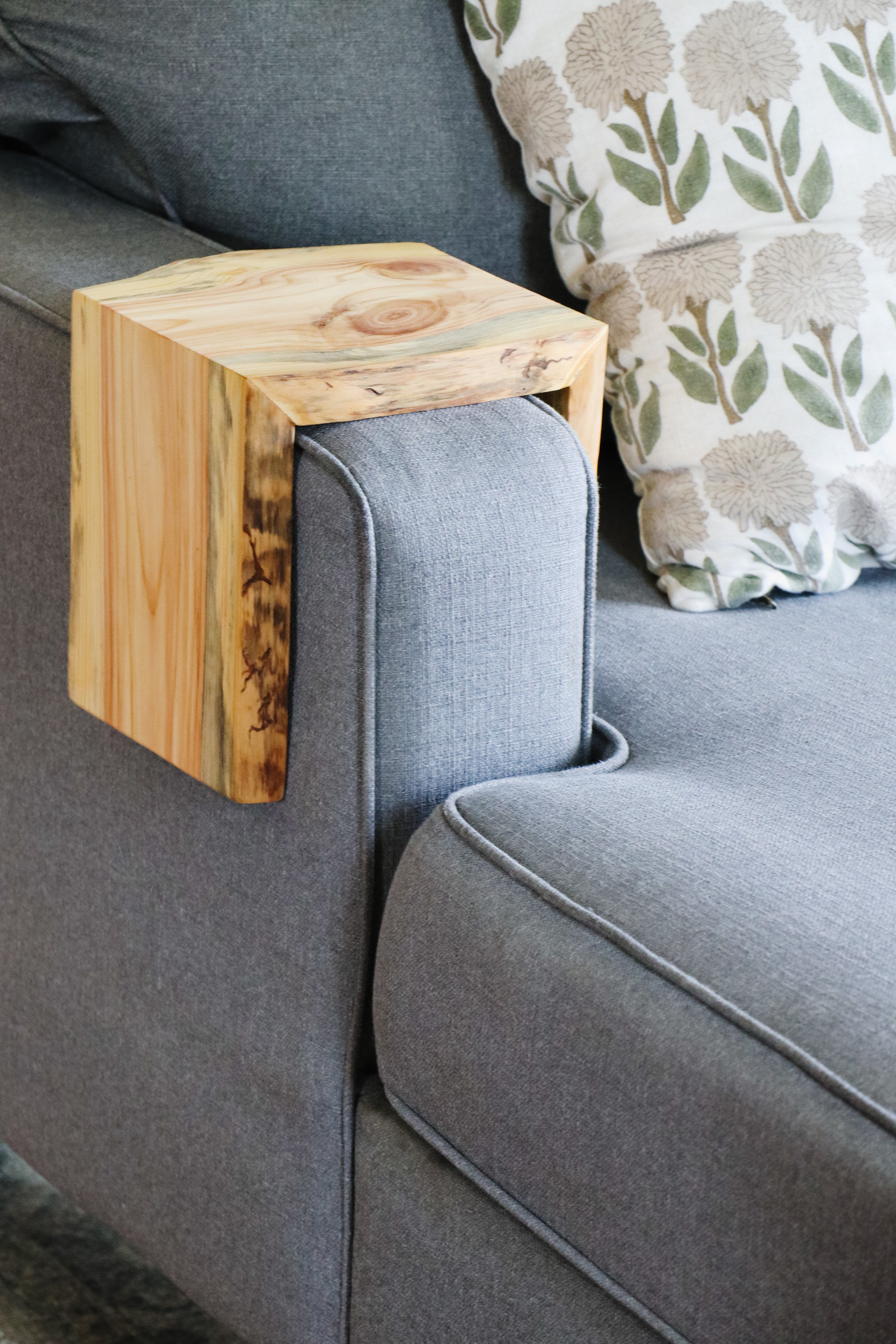 6" Blue Stained Pine Wood Armrest Table (in stock)