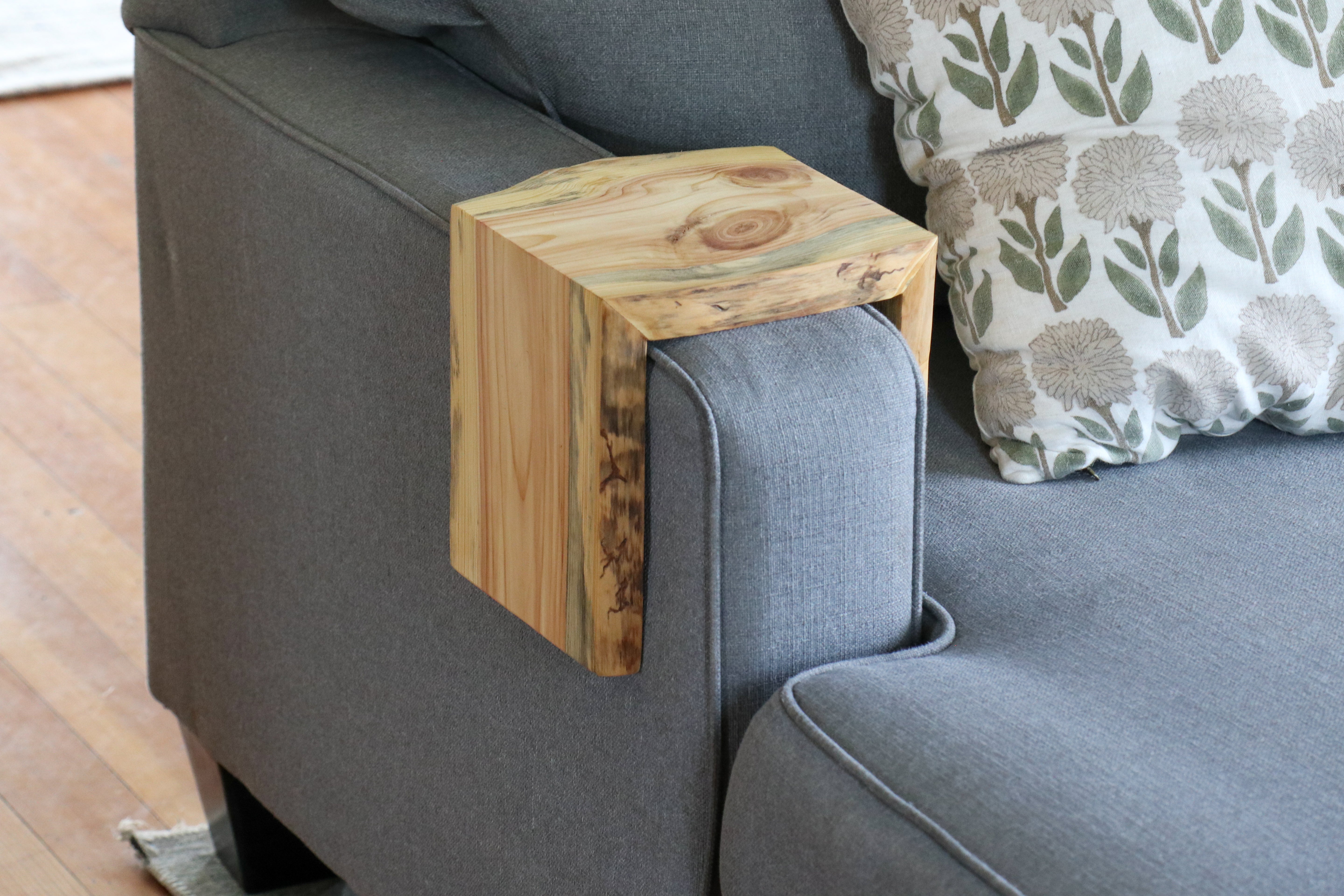 6" Blue Stained Pine Wood Armrest Table (in stock)