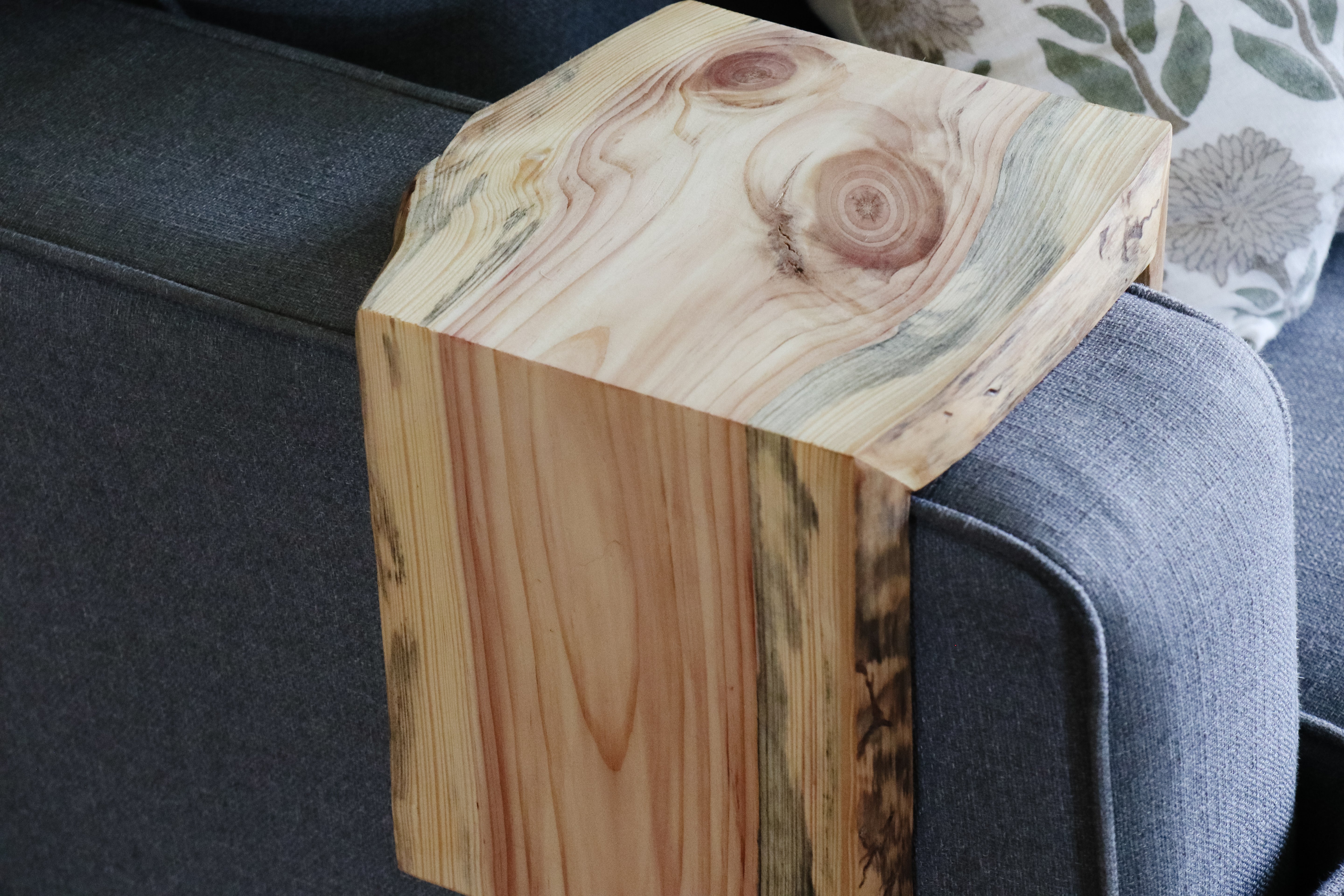 6" Blue Stained Pine Wood Armrest Table (in stock)