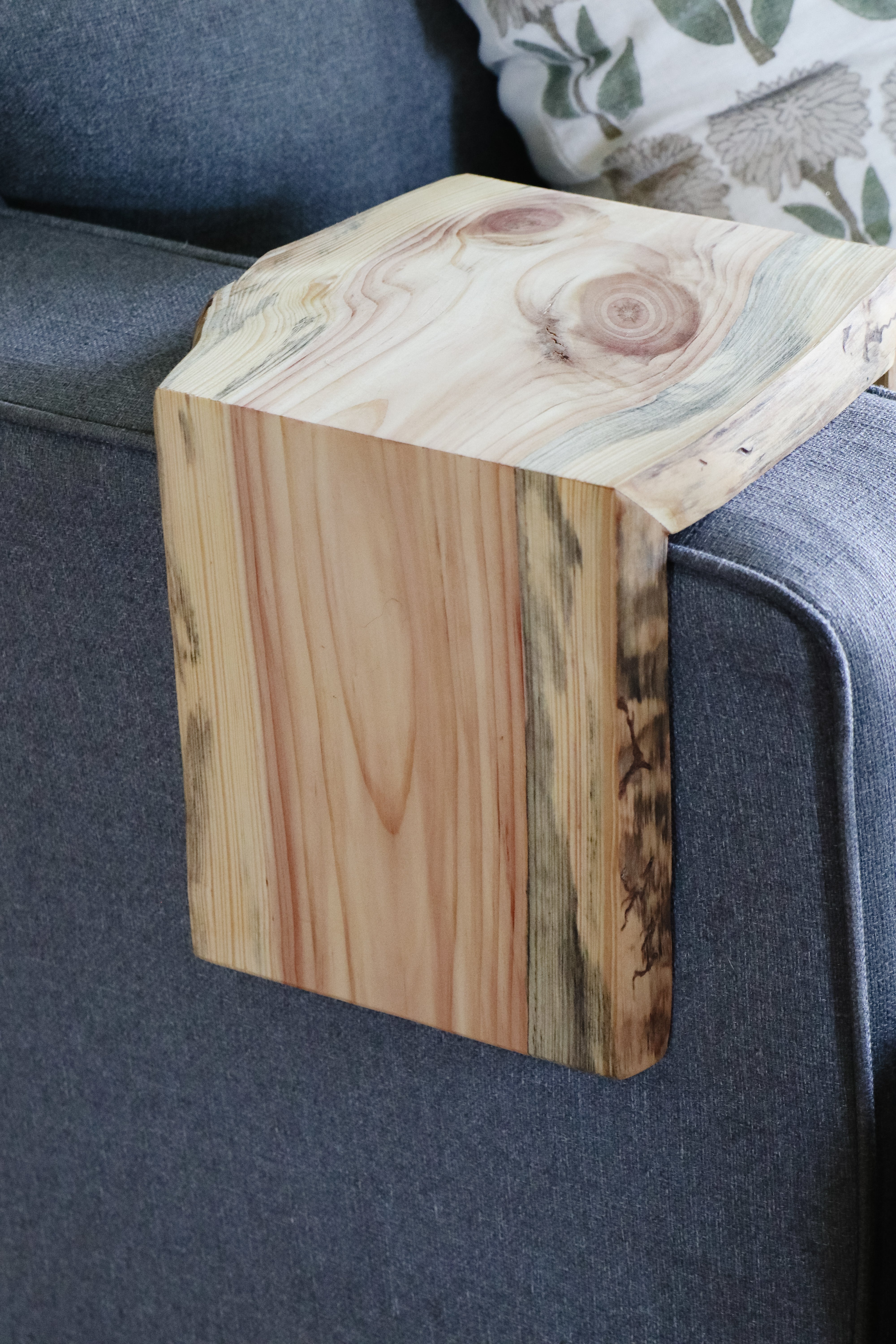 6" Blue Stained Pine Wood Armrest Table (in stock)