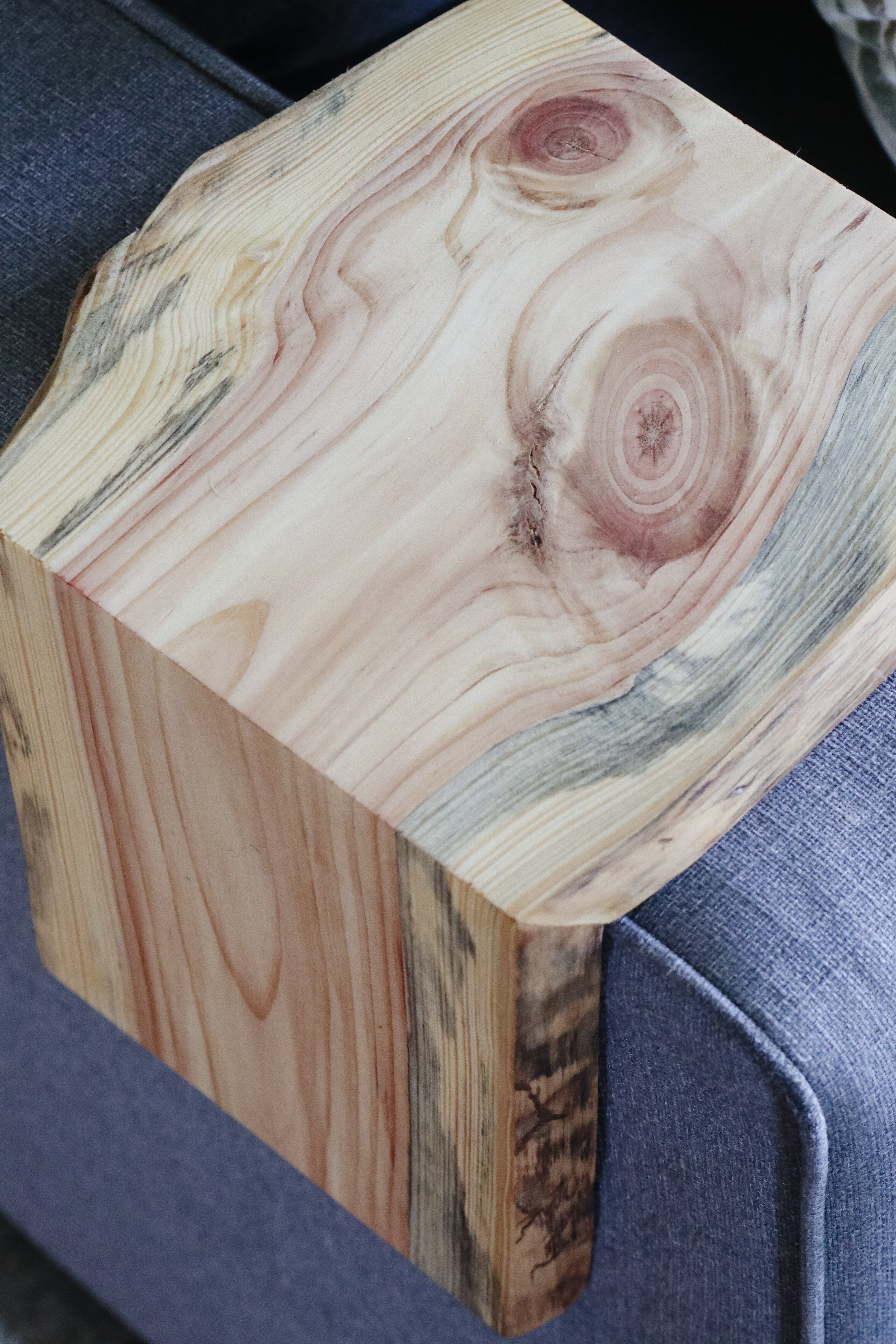 6" Blue Stained Pine Wood Armrest Table (in stock)