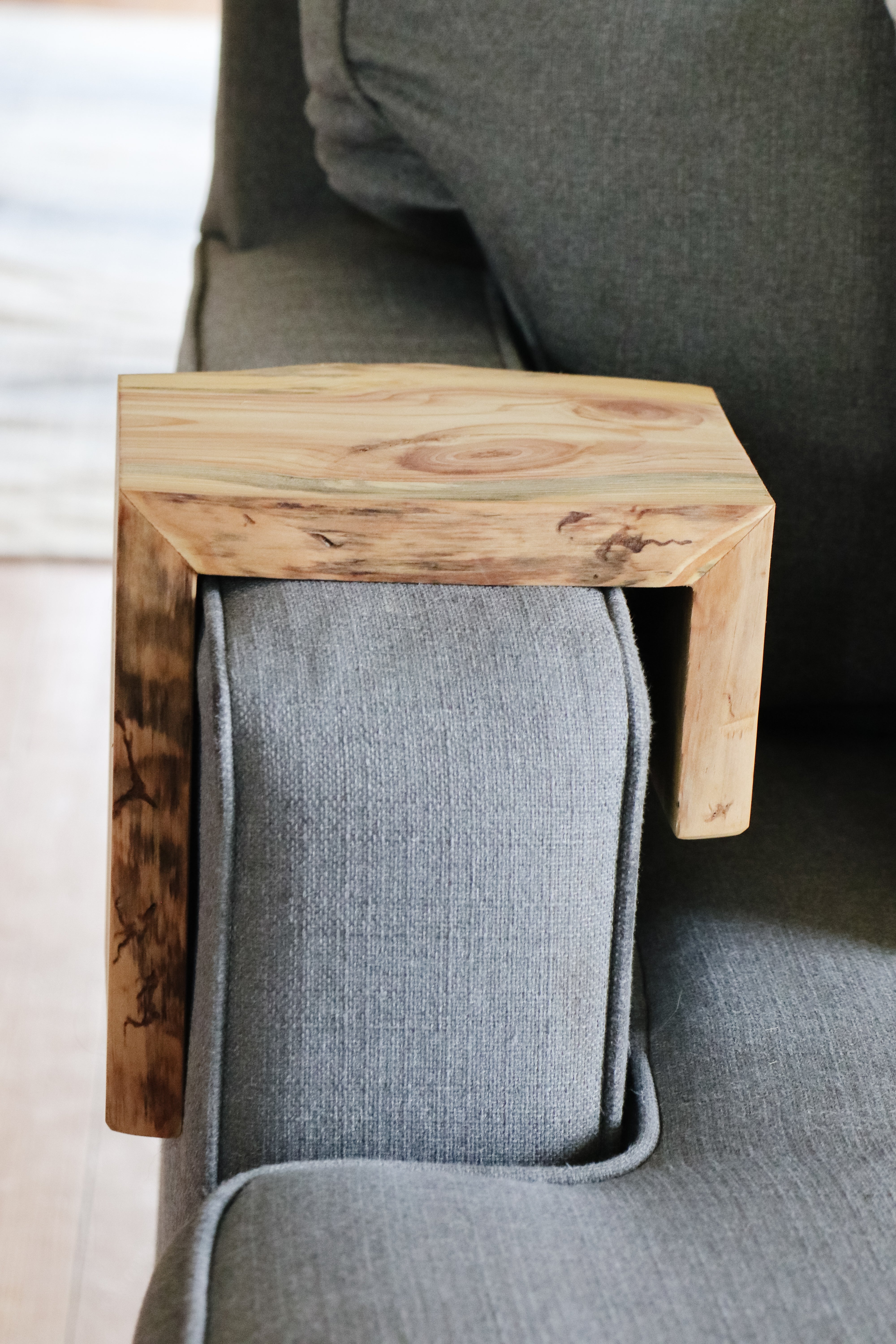 6" Blue Stained Pine Wood Armrest Table (in stock)