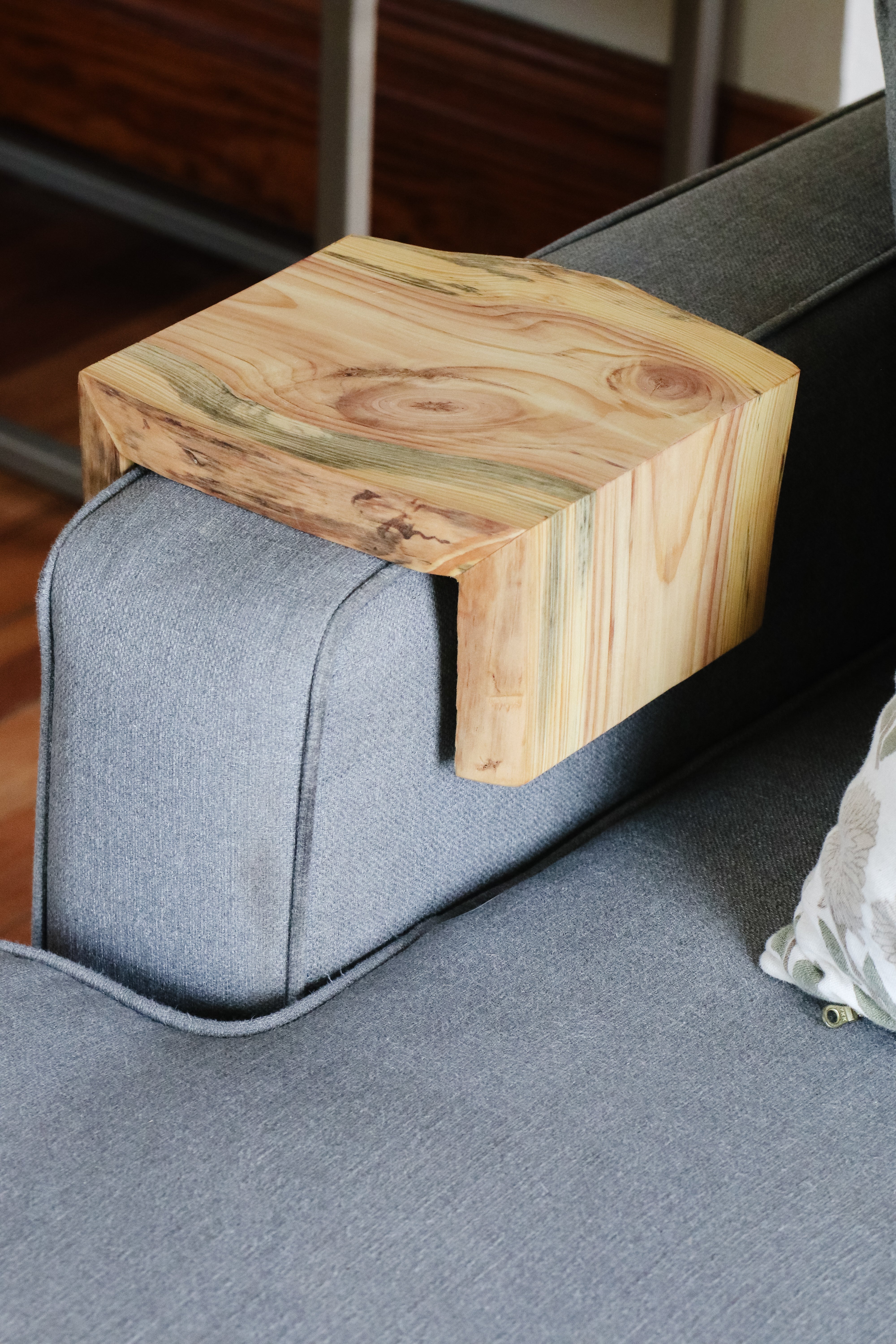 6" Blue Stained Pine Wood Armrest Table (in stock)