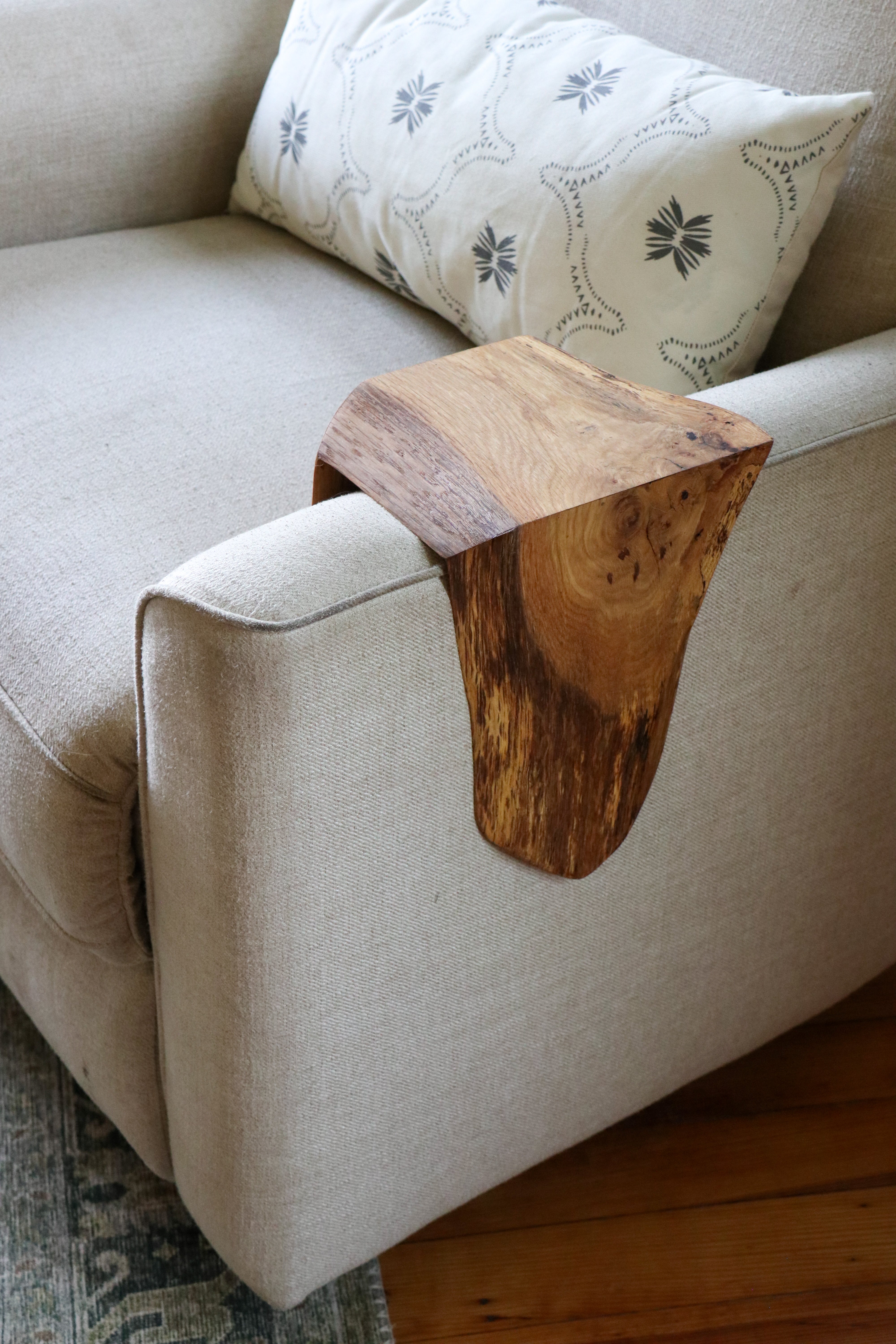 Waterfall Live Edge White Oak Wood Armrest Table
