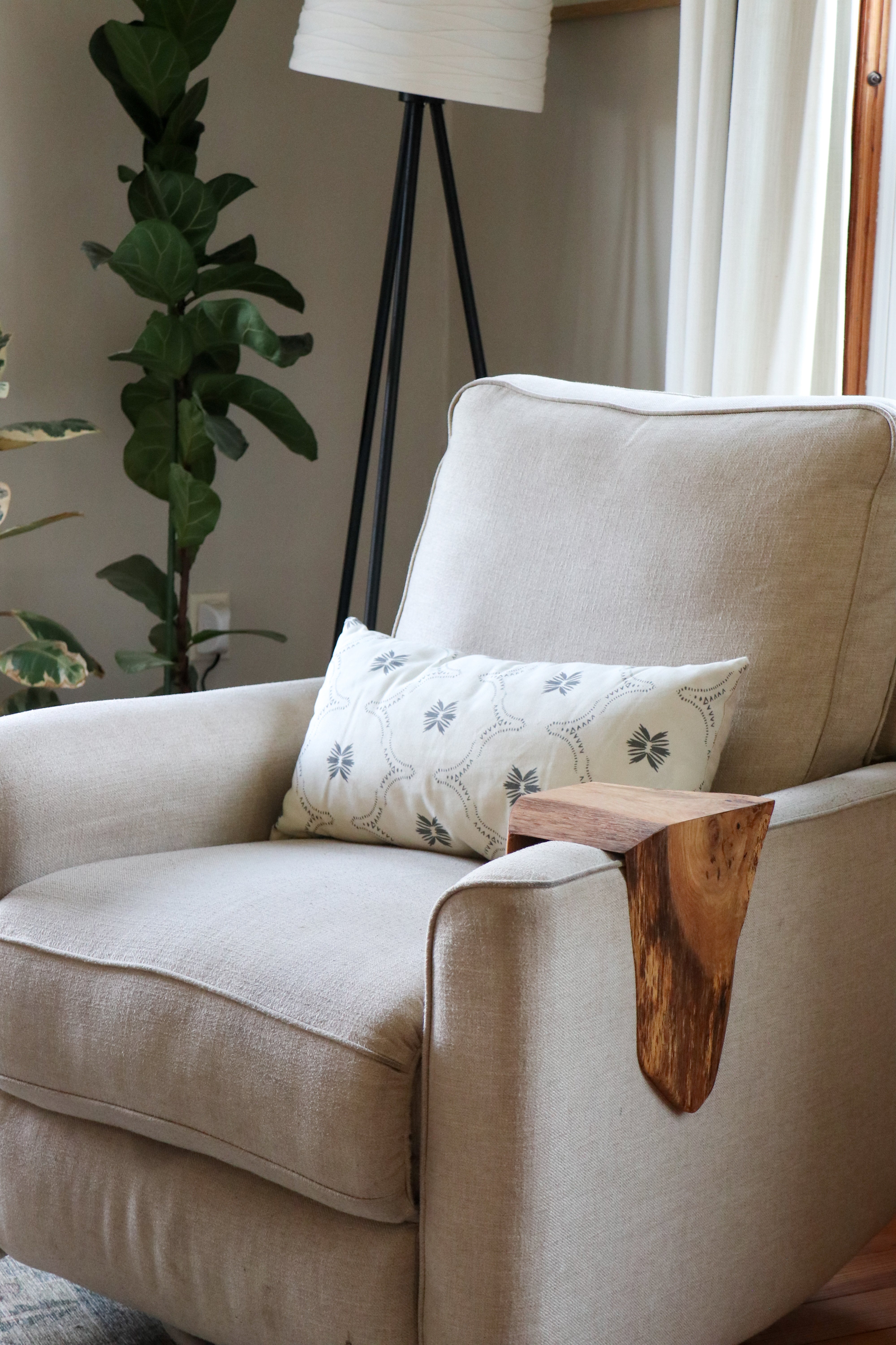 Waterfall Live Edge White Oak Wood Armrest Table