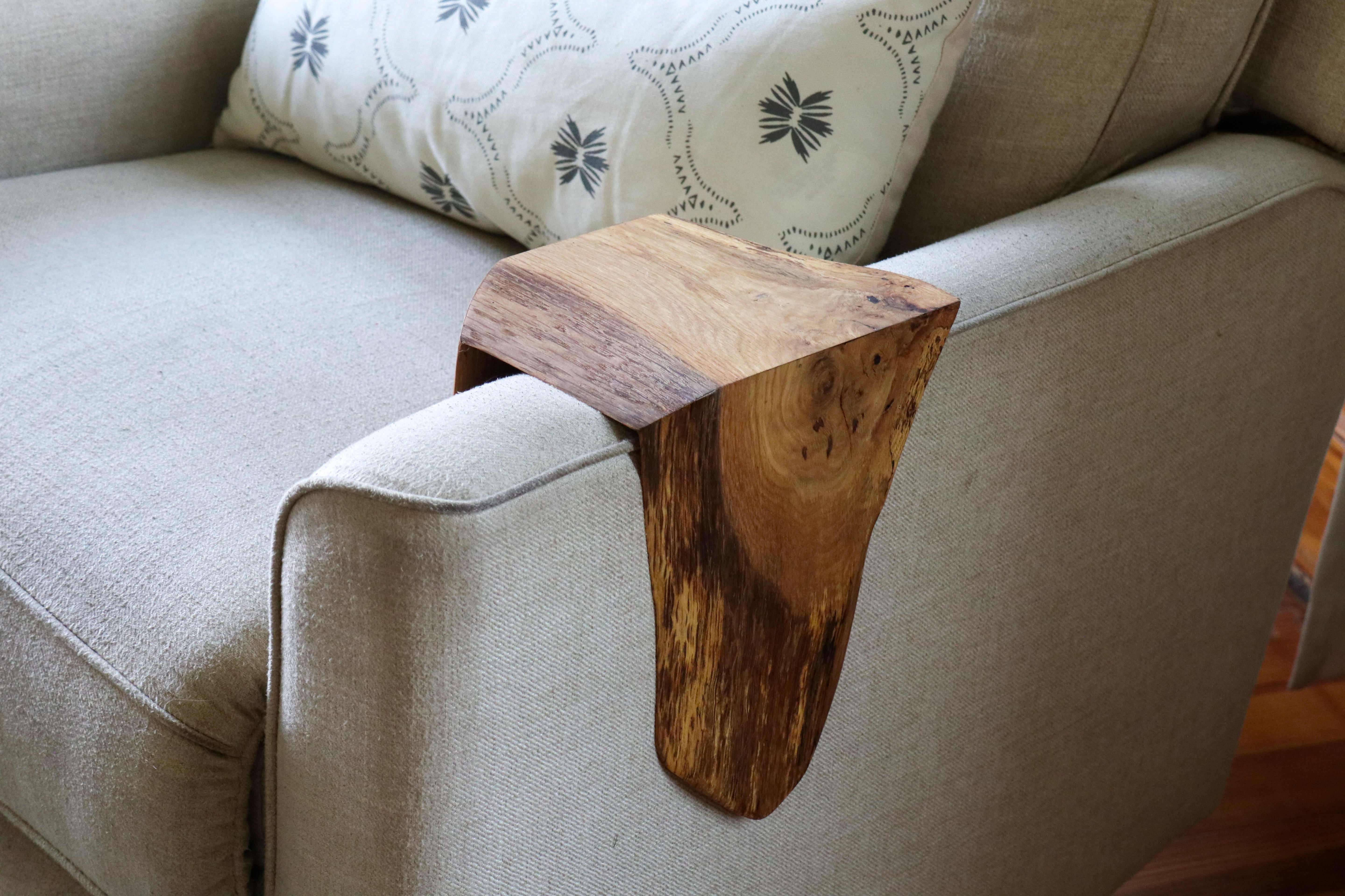 Waterfall Live Edge White Oak Wood Armrest Table