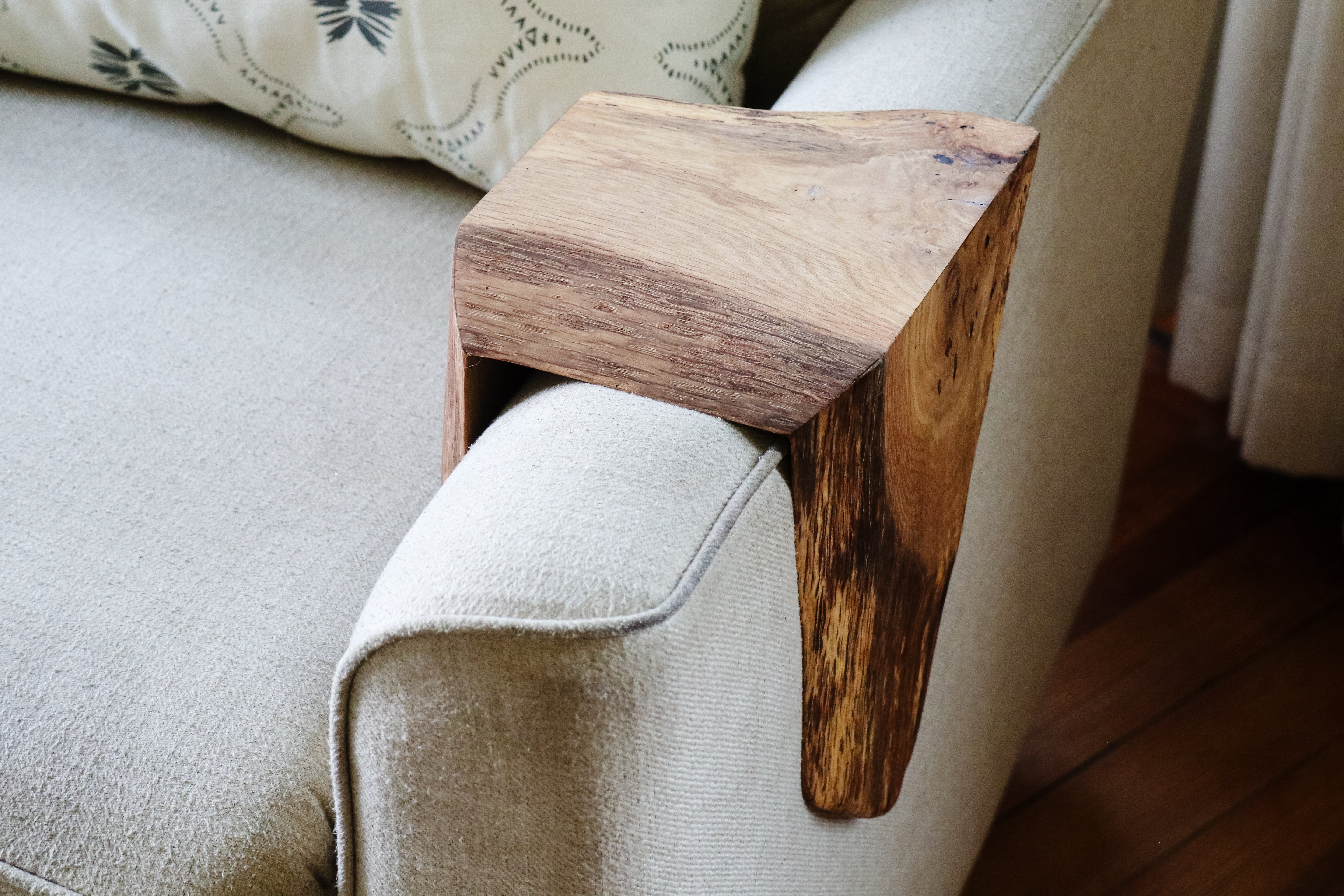Waterfall Live Edge White Oak Wood Armrest Table