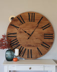 Large White Oak Wall Clock with Black Roman Numerals