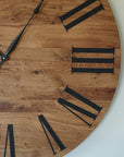 Large White Oak Wall Clock with Black Roman Numerals