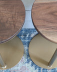 Small Live-Edge Walnut, Gold Round Industrial Side Table
