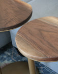 Small Live-Edge Walnut, Gold Round Industrial Side Table