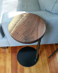 Medium Live-Edge Walnut, Round Industrial Side Table - Hazel Oak Farms