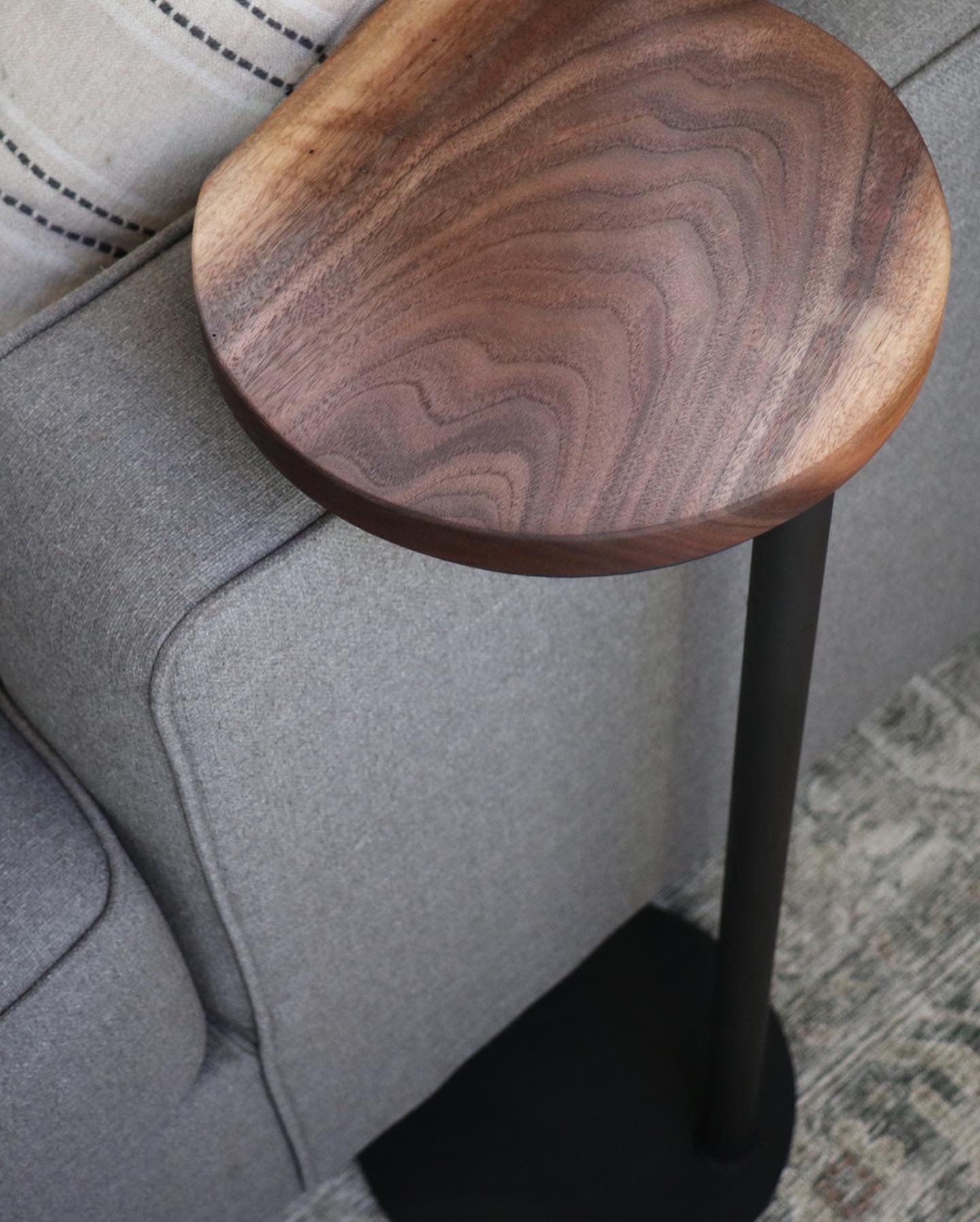 Small Live-Edge Walnut, Round Industrial Side Table - Hazel Oak Farms
