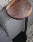 Small Live-Edge Walnut, Round Industrial Side Table - Hazel Oak Farms