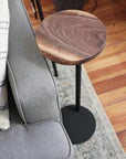 Small Live-Edge Walnut, Round Industrial Side Table - Hazel Oak Farms