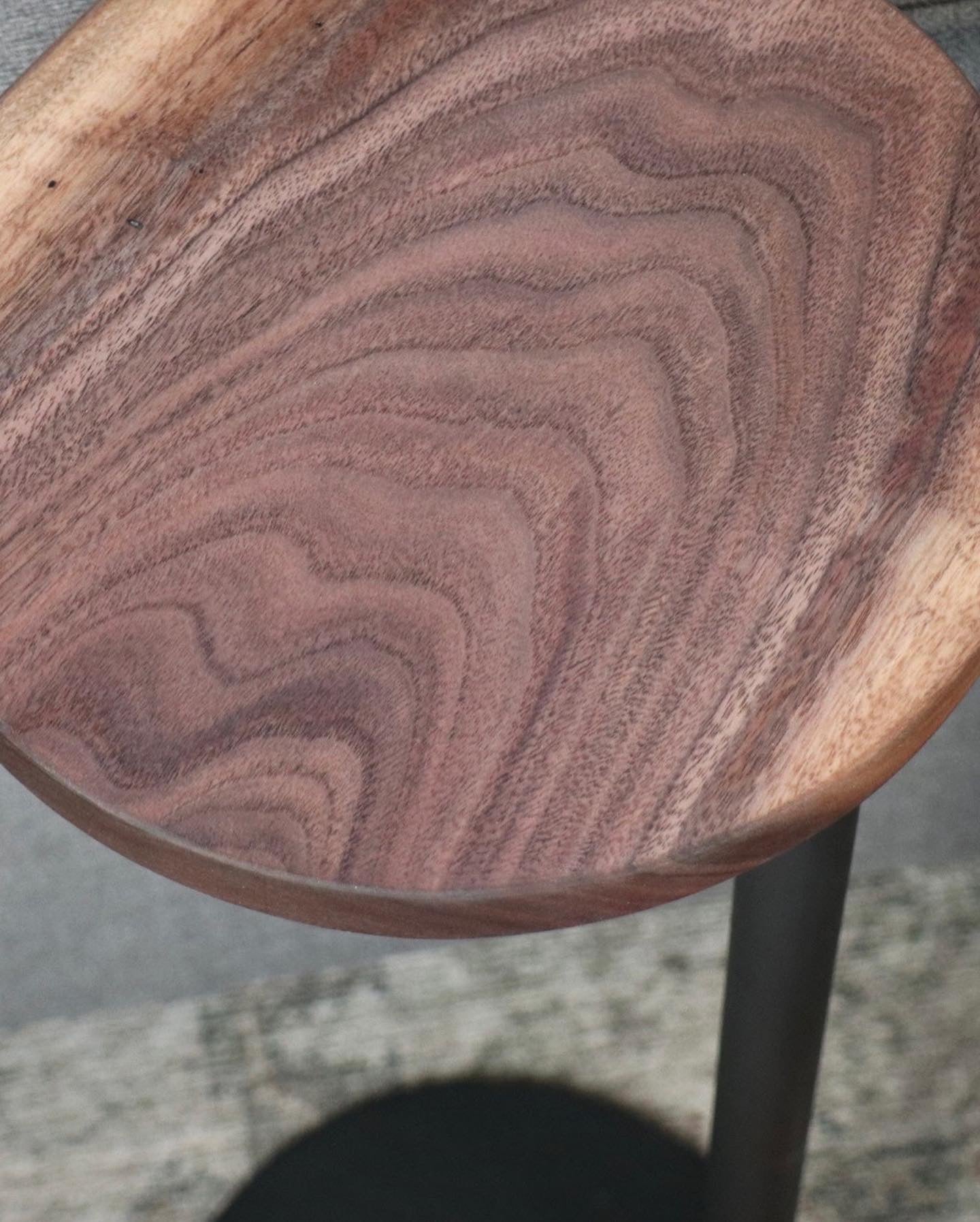 Small Live-Edge Walnut, Round Industrial Side Table - Hazel Oak Farms